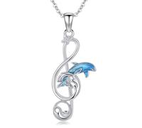 HARMONY BOLA Music Note Necklace 925 Sterling Silver Dolphin Necklace Treble Clef Pendant Music Jewelry Birthday Gifts for Women