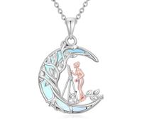 HARMONY BOLA Painting Necklace 925 Sterling Silver Moonstone Tree of Life Art Pendant Art Necklace Jewelry Birthday Gifts for Women Artist