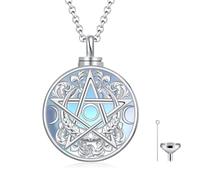 HARMONY BOLA Pentagram Ash Necklace 925 Sterling Silver Pentacle Urn Necklace for Ashes Triple Moon Goddess Keepsake Memorial Pendan Witch Cremation Jewellery for Ashes for Women