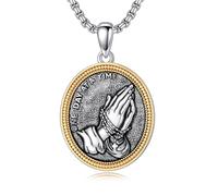 HARMONY BOLA Praying Hands Necklace 925 Sterling Silver Serenity Prayer Cross Pendant Religious Amulets Jewelry Gift for Men Father