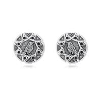 HARMONY BOLA Raven Earrings for Men Women 925 Sterling Silver Crow Earrings Viking Rune Stud Earrings Viking Gift Norse Jewelry for Birthday Christmas