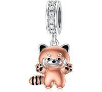 HARMONY BOLA Red Panda Charm 925 Sterling Silver Pink Panda Bead for Bracelet Anklet Reddish Panda Jewelry Birthday Gifts for Women Mom Daughter Her
