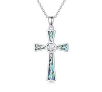 HARMONY BOLA Rose Cross Necklace 925 Sterling Silver Abalone Faith Pendant Religious Jewelry Gift for Women