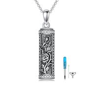 HARMONY BOLA Rose Urn Necklace for Ashes 925 Sterling Silver Hollow Cylinder Cremation Keepsake Memorial Jewelry Gifts Bar Urn Pendant Necklace for Women Men