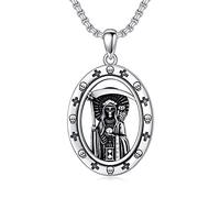 HARMONY BOLA Santa Muerte Necklace 925 Sterling Silver Saint Holy Death Grim Reaper Necklace Halloween Jewelry Christmas Birthday Gifts for Men Women