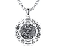 HARMONY BOLA St Christopher Necklace 925 Sterling Silver Saint Christopher Medal Amulet Pendant Saint Protection Jewelry for Men Women
