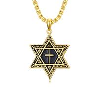 HARMONY BOLA Star of David Necklace 925 Sterling Silver Star of David Cross Pendant Jewish Jewellery for Men Women
