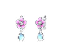 HARMONY BOLA Sterling Silver Cherry Blossom Earrings Teardrop Moonstone Sakura Earrings Pink Flower Jewelry for Women Girls Birthday Gifts