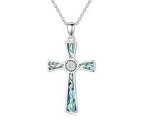 HARMONY BOLA Sunflower Cross Necklace 925 Sterling Silver Abalone Faith Pendant Religious Jewelry Gift for Women