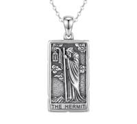 HARMONY BOLA Tarot Card Necklace 925 Sterling Silver The Lover/The Fool/The Hermit/The Reader Tarot Card Pendant Necklace Jewelry Gifts for Women Men
