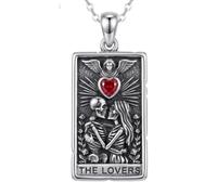 HARMONY BOLA Tarot Card Necklace 925 Sterling Silver The Lover/The Fool/The Hermit/The Reader Tarot Card Pendant Necklace Jewelry Gifts for Women Men
