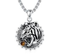 HARMONY BOLA Tiger Necklace for Men 925 Sterling Silver Tiger Eye Tiger Pendant Animal Jewelry Birthday Gifts