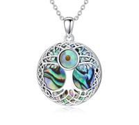 HARMONY BOLA Tree of Life Mustard Seed Necklace 925 Sterling Silver Abalone Shell Celtic Knot Tree Pendant Faith Jewelry Gifts for Women Birthday Christmas