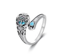 HARMONY BOLA Tree of Life Ring for Women S925 Sterling Silver Spoon Ring Ajustable Turquoise Rings Tree of Life Jewelry for Brithday Christmas