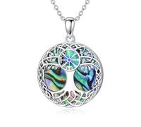 HARMONY BOLA Tree of Life Viking Necklace 925 Sterling Silver Abalone Shell Celtic Knot Norse Compass Tree Pendant Jewelry Gifts for Women Birthday Christmas