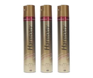 Harmony Haircare Gold Max Hold & Shine Hairspray Multi-Pack, Lasts for Up to 24-Hours, with UV Absorbers, Provitamins and Argan Oil, 3 x 400ml