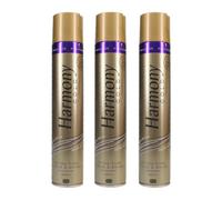 Harmony Harcare Gold Extra Firm Hold & Shine Hairspray, Long-Lasting for Up to 24-Hour, with UV Absorbers, Provitamins and Argan Oil, 3 x 400ml