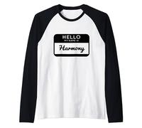 Harmony Hello My Name Is Personalized Tag Label Sticker Raglan Baseball Tee