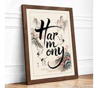 Harmony in Black Japandi Framed Wall Art Print A1 (84.1×59.4cm) Walnut, Wall Decor for Living Room, Bedroom, Office & Home, Ready to Hang, Art Gift