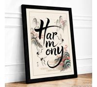 Harmony in Black Japandi Framed Wall Art Print A2 (59.4×42cm) Black, Wall Decor for Living Room, Bedroom, Office & Home, Ready to Hang, Art Gift