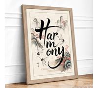 Harmony in Black Japandi Framed Wall Art Print A2 (59.4×42cm) Oak, Wall Decor for Living Room, Bedroom, Office & Home, Ready to Hang, Art Gift