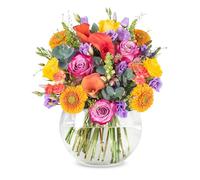 Harmony - Orange Calla Lilies bouquet surrounded by Blue Veronica and Playful Pink Snapdragons - A Stunning Gift for Any Occasion - Flowers