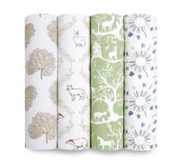 harmony Swaddle Blanket - Pack of 4| Large 100% Muslin Cotton Swaddle Wrap Set for Baby Girls & Boys |nature, trees, green, forest Print Designs|