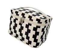 HarmonyBliss Large Capacity Glossy Travel Cosmetic Bag Sturdy Handle Makeup Bag for Women Makeup Bags (Black White Cube)