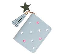 HarmonyCrafts One Piece Elegant Women's Purse Wallet Fashionable Girls Credit Card Holder Solid Color Embroidery Heart Coin Purse Star Tassels Zipper Wallet for Cash, Card