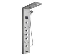 Harnart Bathroom Brushed Shower Panel Tower System Stainless Steel LED 5 Functions with Temperature Display Shower Screen Rain Waterfall Shower Handle and 6 Body Jets with Bathtub Spout