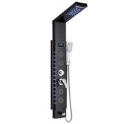 Harnart Bathroom Shower Panel Tower System Black Stainless Steel LED 5 Functions with Temperature Display Shower Screen Rain Waterfall Shower Handle and 4 Body Jets with Bathtub Spout
