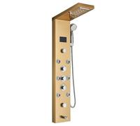 Harnart Bathroom Shower Panel Tower System Gold Stainless Steel LED 5 Functions Shower Panel with Temperature Display Shower Screen