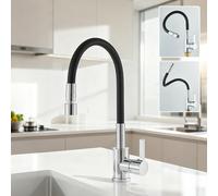 HARNART Flexible Kitchen Sink Mixer Tap Single Lever Pull Down Dual Spray Mode 1 Hole Faucet Taps Mixers 360 Swivel Matte Silicon Hose,Black