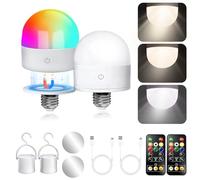 Harnidipa Rechargeable Light Bulb, 7200mAh Smart RGB Bulb, Maximum Usage Time 120H, Stepless Dimming and Timer Function, E27 Magnetic Base with Hook Suitable for Camping, Emergencies