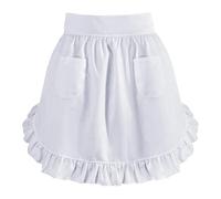 Harnovlis Half White Apron with 2 Pockets, Ruffle Maid Apron, Cosplay Maid Aprons, Adjustable Waitress Costume Aprons for Kitchen Cooking Restaurant Servers Coffee Shop Costume Accessory