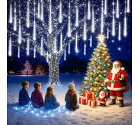 Harnyles Meteor Shower Lights Outdoor: Christmas Lights 8-Tubes 12 Inch Icicle Lights for Tree House Wedding Party Garden Yard Outside Xmas Decoration, Plug in Fairy Light, White