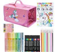HarnyLoom 50 Pcs Unicorn Pencil Case for Girls Colouring Sets, Unicorn Gifts for Girls Pink Aesthetic Large Pencil Cases with Crayons Pen Stickers Back to School Supplies for Kids School Students