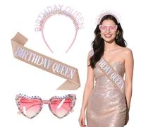 HarnyLoom Birthday Sash and Crown for Women, Rose Gold Rhinestone Princess Happy Birthday Party Decoration Gifts