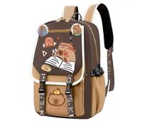 HarnyLoom Capybara Backpack Stationery Set - Boys School Bag, Pencil Case for Girls, Cards, Pin Badges, Personalised Keychain, Back to School Supplies Stationary Set for Office Kids Students (Brown)