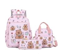 HarnyLoom Capybara Backpack Stationery Set - School Bag Boys, Small Tote Bag & Girls Pencil Case, Back to School Supplies Stationary Set for Kids & Students (Pink)