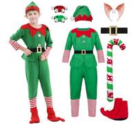 HarnyLoom Christmas Elf Costume Men Women Girl Boy Carnival Cosplay Outfit Accessory Adult Kids Fancy Dress Halloween Party (Kid-Boy, 150)
