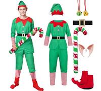 HarnyLoom Christmas Elf Costume Men Women Girl Boy Carnival Cosplay Outfit Accessory Adult Kids Fancy Dress Halloween Party (Adult-Male, M)