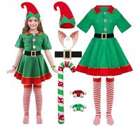 HarnyLoom Christmas Elf Costume Men Women Girl Boy Carnival Cosplay Outfit Accessory Adult Kids Fancy Dress Halloween Party (Kid-Girl, 120)