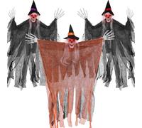 HarnyLoom Halloween Decorations Outdoor Hanging Ghost Skeleton Grim Reaper, 3PCS LED Light Red Eyes Yard Decorations, Spooky Skeleton Ghosts for Scary Halloween Decoration Party Garden Decor Indoor