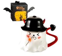 HarnyLoom Halloween Ghost Mug, 300 ml Coffee Cup with Lid Ghost Shaped Ceramic Mugs Cute Spooky Halloween Cups Gifts for Adults Women Men (Fairy)