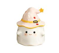 HarnyLoom Halloween Ghost Mug, 350 ml Coffee Cup Ghost Shaped Ceramic Mugs with Lid Cute Spooky Halloween Horror Gifts Decorations for Adults Men Women (Pink)