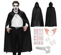 HarnyLoom Halloween Vampire Capes Adult, Vampire Cloak Women Men Unisex Reversible Hooded with Vampire Fake Teeth Witch Costumes for Halloween Fancy Dress Masquerade Party Cosplay (Black, L)