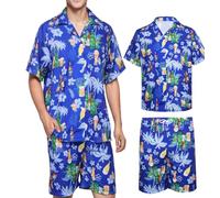 HarnyLoom Hawaiian Shirts for Men Beer Mens Hawaiian Short Sleeve Shirts Button Down Fancy Dress Adult Tropical Beach Summer Holiday Flowers Party (UK, Alpha, 3XL, Regular, Regular, Blue)
