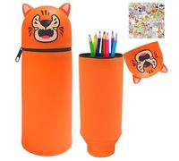 HarnyLoom Pencil Case Silicone 2 in 1 for Girls Boys, Cute Animal Pencil Cases with Zipper School Supplies Back to School Stationery Teacher Supplies Gifts for Secondary Primary School (Orange Tiger)