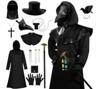 HarnyLoom Plague Doctor Costume Adult Deluxe,Plage Dr Costume for Halloween | Plague Doctor Outfit with Leather Plague Doctor Mask Robe Cloak Cane Gloves Belt Cross Necklace Scepter Pouch for Men Women